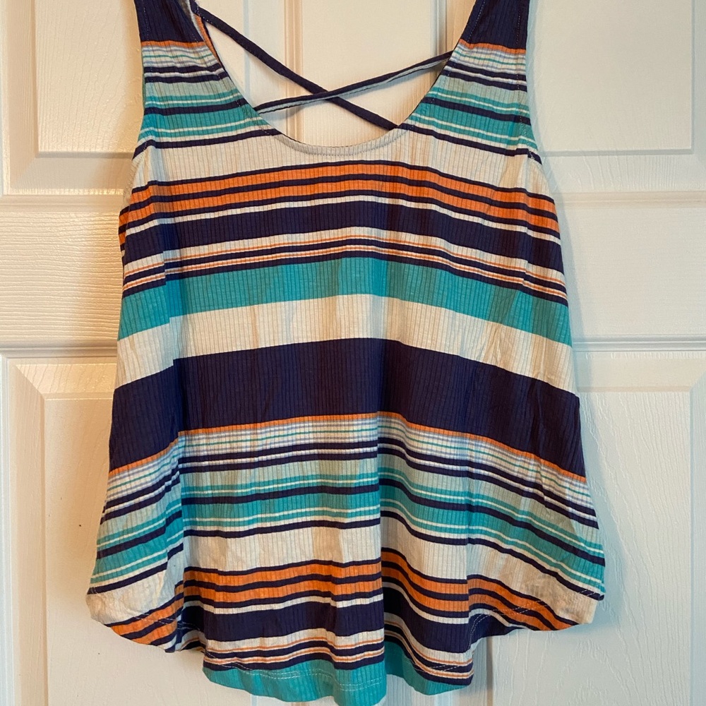 Good Luck Gem Blue/ Orange Striped Knit Top